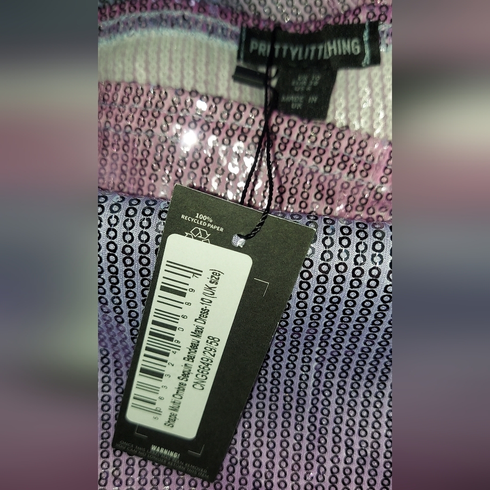NWT PRETTYLITTLETHING Ombre Sequin Maxi Dress, Prom, Cruise, Size US 4 & 6 - Picture 8 of 8